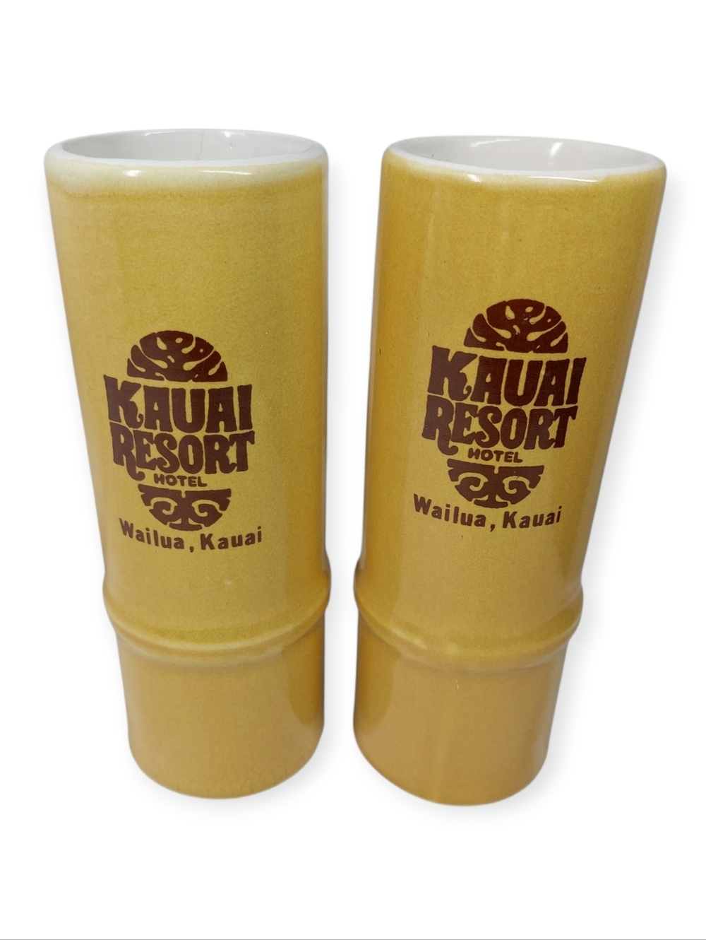 Vintage Daga Hawaii Kauai Resort Tiki Souvenir Ceramic Cups 7” H Lot of 2